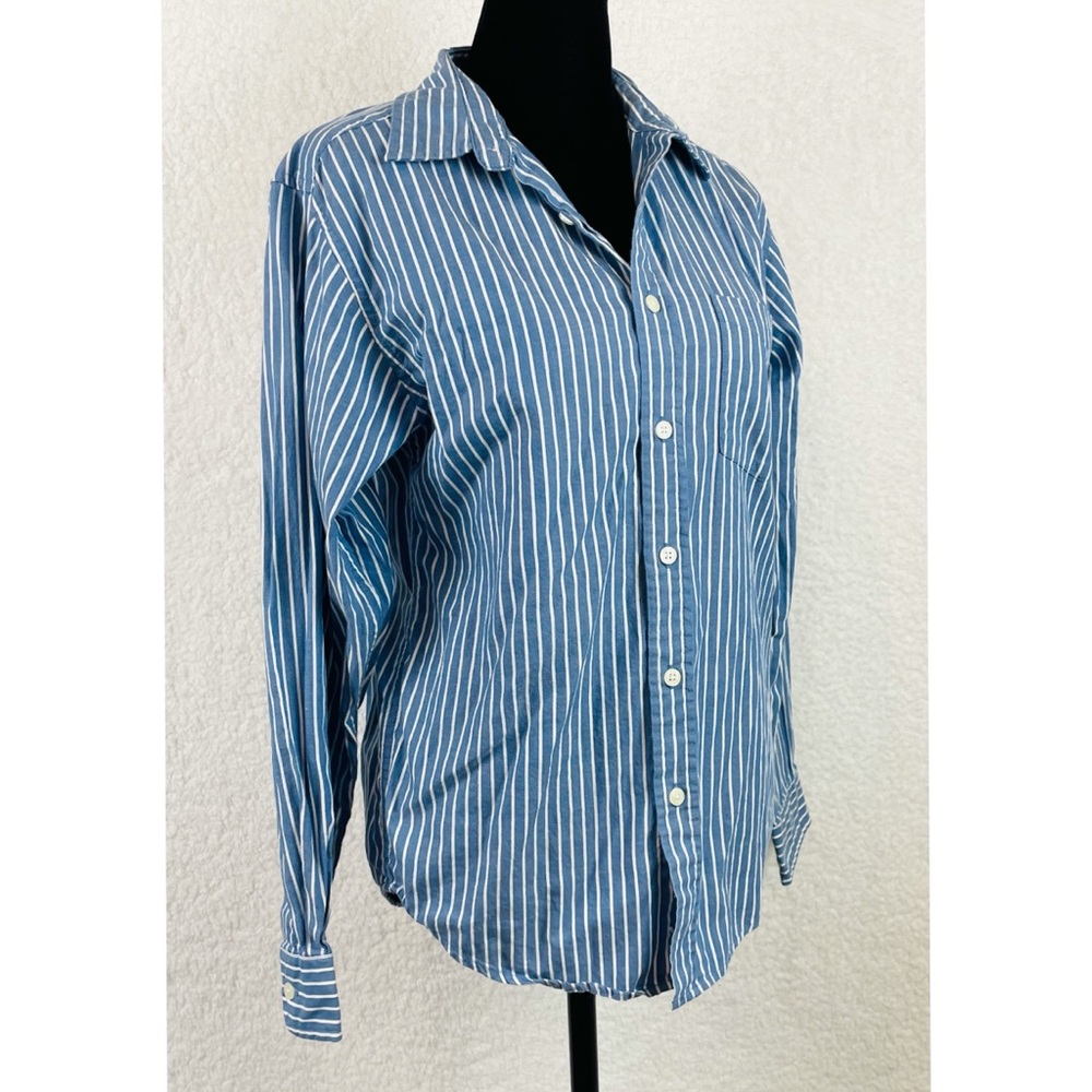 FADED GLORY • Vintage Wash Blue Striped Long Sleeve Button-Down Shirt, L 12/14 - Picture 8 of 14